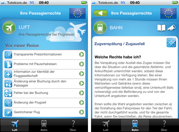 EU-App zum Thema Passagierrechte