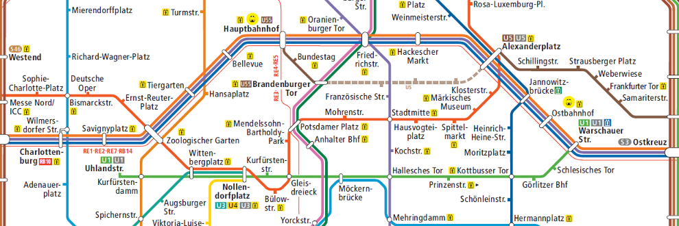 Ausschnitt aus Liniennetz der Berliner S- und U-Bahn